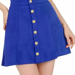 Allegra K Women's Faux Suede Single Breasted Front Button Mid Rise Mini A-Line Skirt