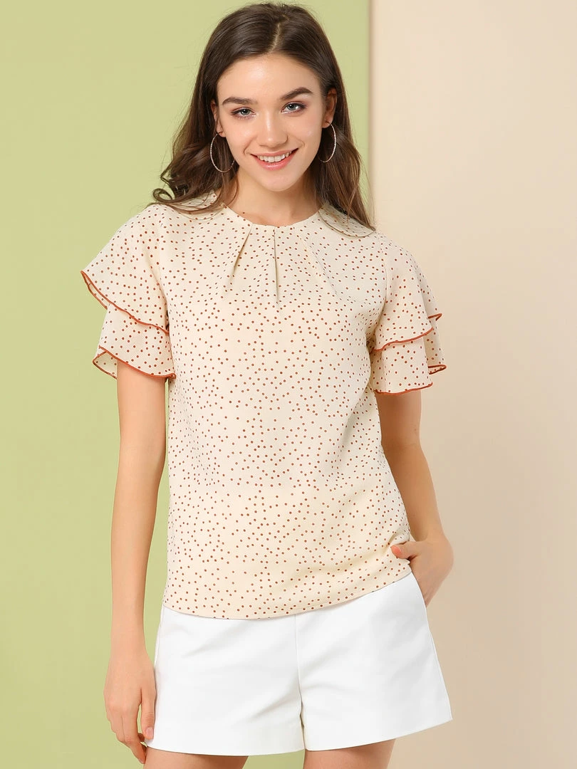 Allegra K Women's Sweet Layered Ruffle Sleeves Polka Dots Valentine's Day Blouses 6 Allegra K Women's Sweet Layered Ruffle Sleeves Polka Dots Valentine's Day Blouses