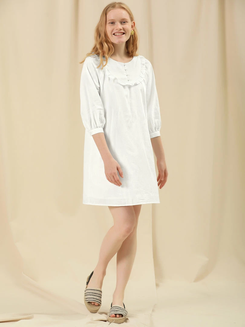 Allegra K Women's Puff Sleeve Ruffle Yoke Half Placket Straight Belted Peasant Dress 7 Allegra K Women's Puff Sleeve Ruffle Yoke Half Placket Straight Belted Peasant Dress