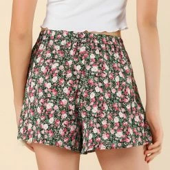 Allegra K Women's Casual Elastic Waist Tassel Summer Beach Floral Shorts