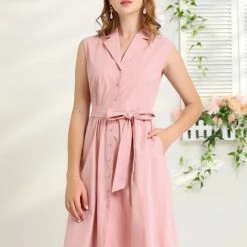 Allegra K Women's Sleeveless Notched Lapel Belted Business Office Midi Shirt Dress 39 Allegra K Women's Sleeveless Notched Lapel Belted Business Office Midi Shirt Dress