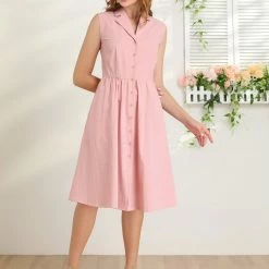 Allegra K Women's Sleeveless Notched Lapel Belted Business Office Midi Shirt Dress 40 Allegra K Women's Sleeveless Notched Lapel Belted Business Office Midi Shirt Dress