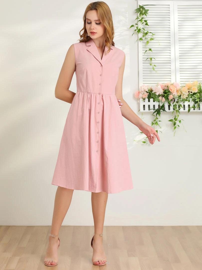 Allegra K Women's Sleeveless Notched Lapel Belted Business Office Midi Shirt Dress 11 Allegra K Women's Sleeveless Notched Lapel Belted Business Office Midi Shirt Dress