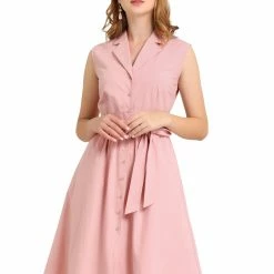 Allegra K Women's Sleeveless Notched Lapel Belted Business Office Midi Shirt Dress 38 Allegra K Women's Sleeveless Notched Lapel Belted Business Office Midi Shirt Dress