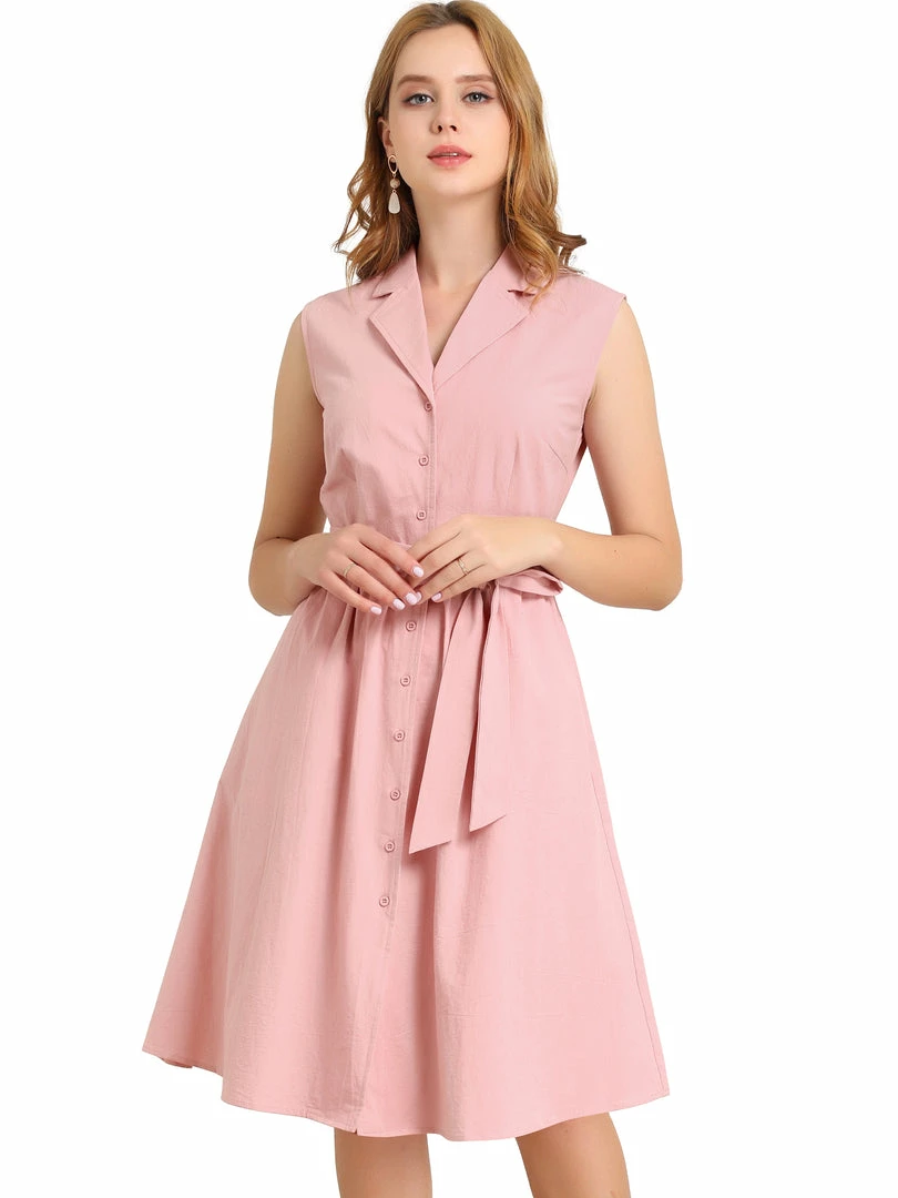 Allegra K Women's Sleeveless Notched Lapel Belted Business Office Midi Shirt Dress 9 Allegra K Women's Sleeveless Notched Lapel Belted Business Office Midi Shirt Dress
