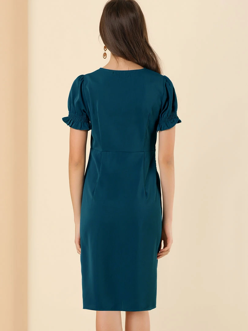 Allegra K Women's Casual A-Line Short Puff Sleeves Summer V Neck Dress 13 Allegra K Women's Casual A-Line Short Puff Sleeves Summer V Neck Dress