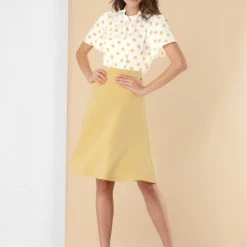 Allegra K Women's Polka Dots Stand Collar Pleat Keyhole Back Short Flare Sleeve Top 17 Allegra K Women's Polka Dots Stand Collar Pleat Keyhole Back Short Flare Sleeve Top