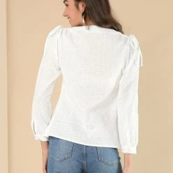 Allegra K Women's Cotton Tie Neck Blouses Long Sleeve Shirt Tops 24 Allegra K Women's Cotton Tie Neck Blouses Long Sleeve Shirt Tops