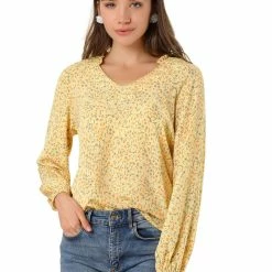 Allegra K Women's V Neck Ruffle Long Sleeve Casual Floral Blouse Top 11 Allegra K Women's V Neck Ruffle Long Sleeve Casual Floral Blouse Top