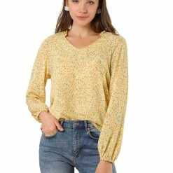 Allegra K Women's V Neck Ruffle Long Sleeve Casual Floral Blouse Top 10 Allegra K Women's V Neck Ruffle Long Sleeve Casual Floral Blouse Top