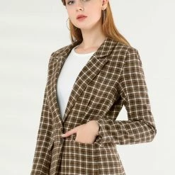 Allegra K Notched Lapel Plaid Boyfriend Blazer Jacket 57 Allegra K Notched Lapel Plaid Boyfriend Blazer Jacket