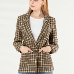 Allegra K Notched Lapel Plaid Boyfriend Blazer Jacket 58 Allegra K Notched Lapel Plaid Boyfriend Blazer Jacket