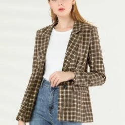 Allegra K Notched Lapel Plaid Boyfriend Blazer Jacket 59 Allegra K Notched Lapel Plaid Boyfriend Blazer Jacket