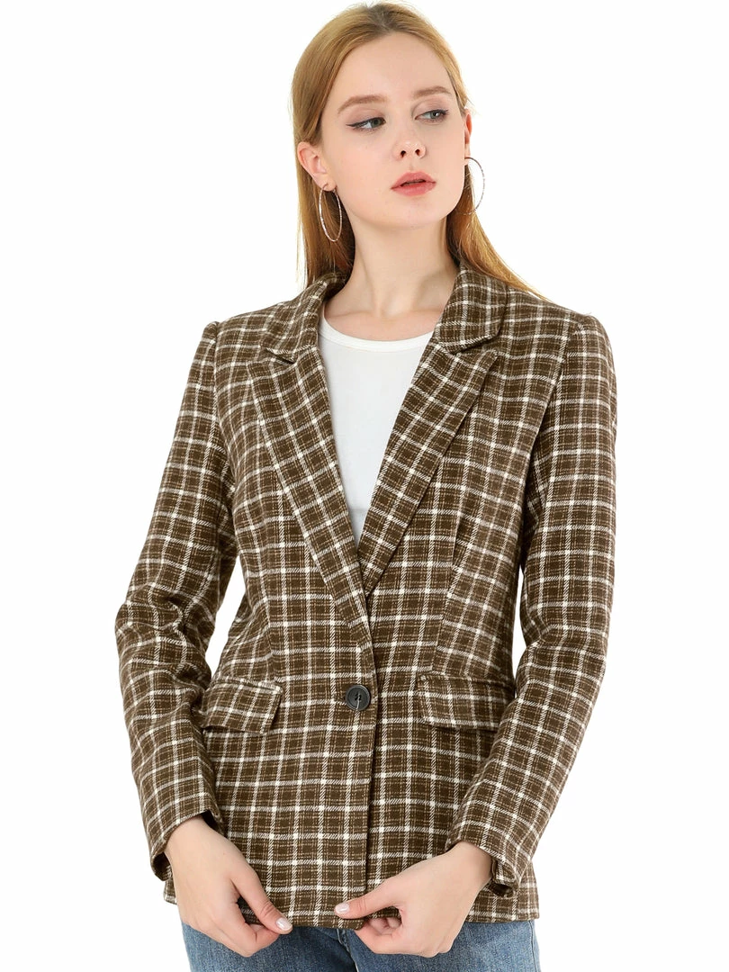 Allegra K Notched Lapel Plaid Boyfriend Blazer Jacket 9 Allegra K Notched Lapel Plaid Boyfriend Blazer Jacket