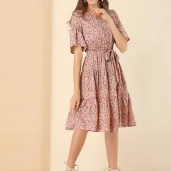 Allegra K Women's Tiered Ruffle Hem Elastic Tie Waist V Neck Bell Sleeve Floral Dress 24 Allegra K Women's Tiered Ruffle Hem Elastic Tie Waist V Neck Bell Sleeve Floral Dress