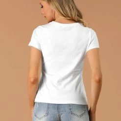 Allegra K Women's Summer Casual Short Sleeve Crew Neck Cartoon Cat Pet Print T-shirt