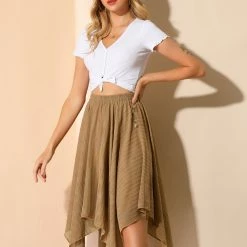 Allegra K Women's Elastic Waist Stripe Chiffon Handkerchief Hem Midi Skirt 11 Allegra K Women's Elastic Waist Stripe Chiffon Handkerchief Hem Midi Skirt