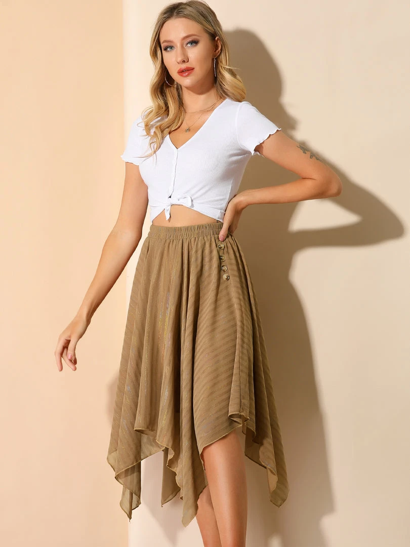 Allegra K Women's Elastic Waist Stripe Chiffon Handkerchief Hem Midi Skirt 5 Allegra K Women's Elastic Waist Stripe Chiffon Handkerchief Hem Midi Skirt