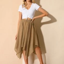 Allegra K Women's Elastic Waist Stripe Chiffon Handkerchief Hem Midi Skirt 12 Allegra K Women's Elastic Waist Stripe Chiffon Handkerchief Hem Midi Skirt