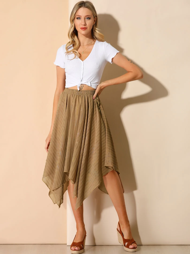 Allegra K Women's Elastic Waist Stripe Chiffon Handkerchief Hem Midi Skirt 6 Allegra K Women's Elastic Waist Stripe Chiffon Handkerchief Hem Midi Skirt