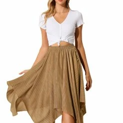 Allegra K Women's Elastic Waist Stripe Chiffon Handkerchief Hem Midi Skirt