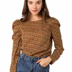 Allegra K Women's Puff Sleeve Top Retro Round Neck Puffy Blouse Tops