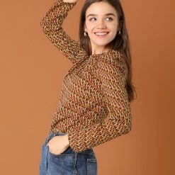 Allegra K Women's Puff Sleeve Top Retro Round Neck Puffy Blouse Tops