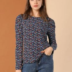 Allegra K Women's Puff Sleeve Top Retro Round Neck Puffy Blouse Tops