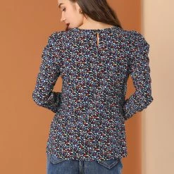 Allegra K Women's Puff Sleeve Top Retro Round Neck Puffy Blouse Tops