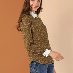 Allegra K Women's Dots Printed Point Collar Button Down Shirt Blouse