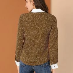 Allegra K Women's Dots Printed Point Collar Button Down Shirt Blouse