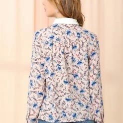 Allegra K Women's Floral Printed Button Down Shirt Contrast Collar Full Placket Long Sleeve Work Top Blouse 20 Allegra K Women's Floral Printed Button Down Shirt Contrast Collar Full Placket Long Sleeve Work Top Blouse