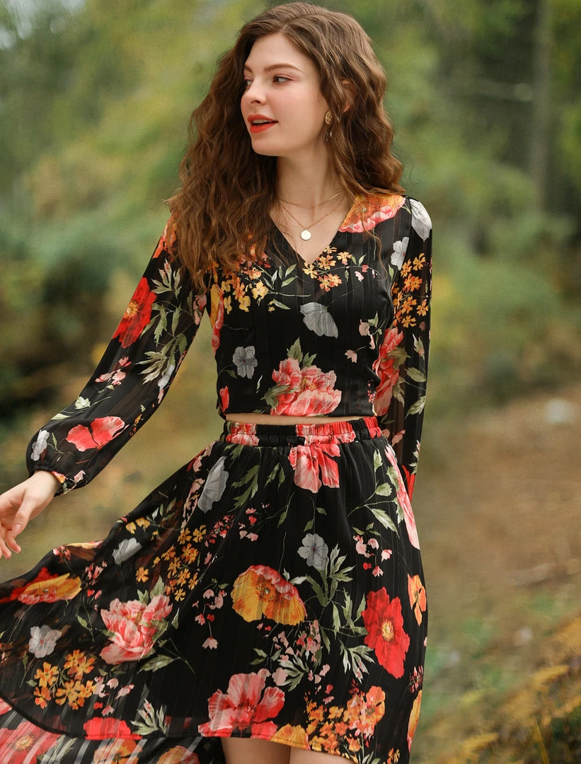 Allegra K Women's Floral Print Crop Blouse V Neck Semi Sheer Long Sleeves Tie Hem Top 5 Allegra K Women's Floral Print Crop Blouse V Neck Semi Sheer Long Sleeves Tie Hem Top