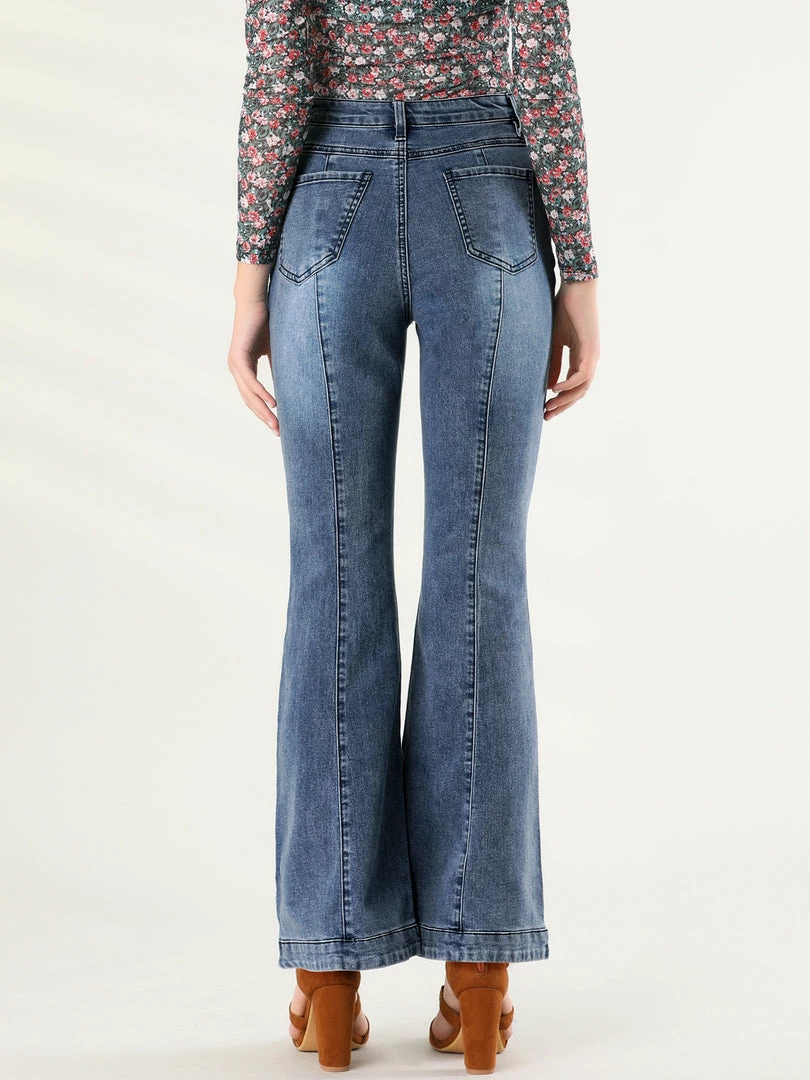 Allegra K Women's High Waist Flare Jeans Denim Long Pants Bell Bottoms Jeans 8 Allegra K Women's High Waist Flare Jeans Denim Long Pants Bell Bottoms Jeans