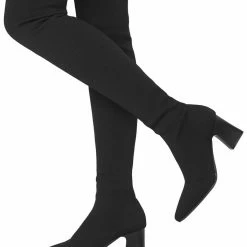 Allegra K Women's Round Toe Chunky Heel Over The Knee High Boots Shoes
