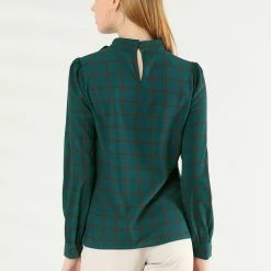 Allegra K Women's Bow-Tie Neck Blouse Office Work Checks Shirt Tops