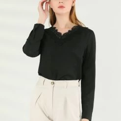 Allegra K Women's Lace V Neck Long Sleeve Casual Elegant Chiffon Tops 27 Allegra K Women's Lace V Neck Long Sleeve Casual Elegant Chiffon Tops
