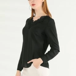 Allegra K Women's Lace V Neck Long Sleeve Casual Elegant Chiffon Tops 29 Allegra K Women's Lace V Neck Long Sleeve Casual Elegant Chiffon Tops