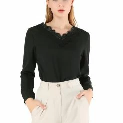 Allegra K Women's Lace V Neck Long Sleeve Casual Elegant Chiffon Tops 26 Allegra K Women's Lace V Neck Long Sleeve Casual Elegant Chiffon Tops
