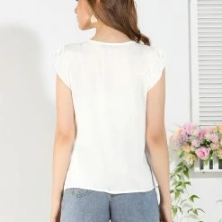 Allegra K Women's Flutter Sleeve Tassels Tie Neck Hollow-Out Front Summer Casual Ruffled Tops