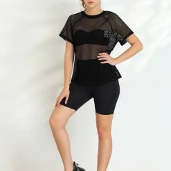 Allegra K Women's Mesh Cover Up Raglan Sleeve Sheer Fishnet T-Shirt Top