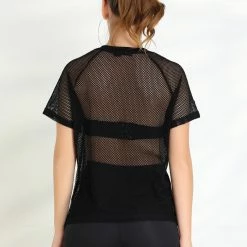 Allegra K Women's Mesh Cover Up Raglan Sleeve Sheer Fishnet T-Shirt Top