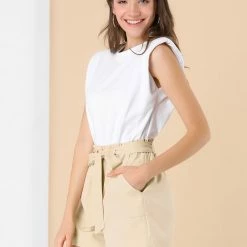 Allegra K Women's High Waist Bow Tie Ruffled Retro Cargo Shorts 11 Allegra K Women's High Waist Bow Tie Ruffled Retro Cargo Shorts