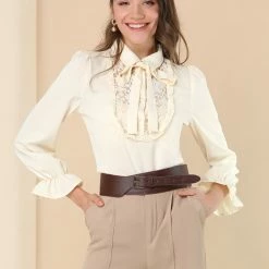 Allegra K Women's Tie Neck Blouses Turndown Collar Shirt Long Sleeve Spring Tops 11 Allegra K Women's Tie Neck Blouses Turndown Collar Shirt Long Sleeve Spring Tops