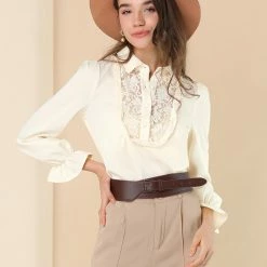 Allegra K Women's Tie Neck Blouses Turndown Collar Shirt Long Sleeve Spring Tops 12 Allegra K Women's Tie Neck Blouses Turndown Collar Shirt Long Sleeve Spring Tops