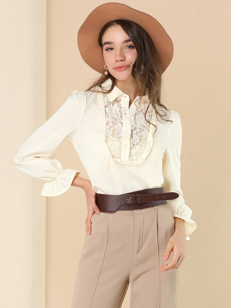 Allegra K Women's Tie Neck Blouses Turndown Collar Shirt Long Sleeve Spring Tops 6 Allegra K Women's Tie Neck Blouses Turndown Collar Shirt Long Sleeve Spring Tops