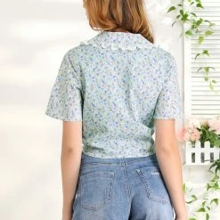 Allegra K Women's Flutter Sleeve Lace Trim Peter Pan Collar Floral Cropped Tops 14 Allegra K Women's Flutter Sleeve Lace Trim Peter Pan Collar Floral Cropped Tops