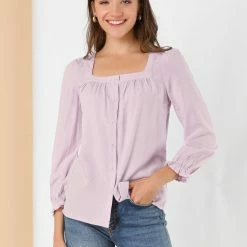 Allegra K Women's Square Neck Button Front Tie Back Puff Sleeve Vintage Blouse 24 Allegra K Women's Square Neck Button Front Tie Back Puff Sleeve Vintage Blouse
