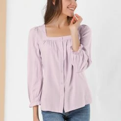 Allegra K Women's Square Neck Button Front Tie Back Puff Sleeve Vintage Blouse 25 Allegra K Women's Square Neck Button Front Tie Back Puff Sleeve Vintage Blouse