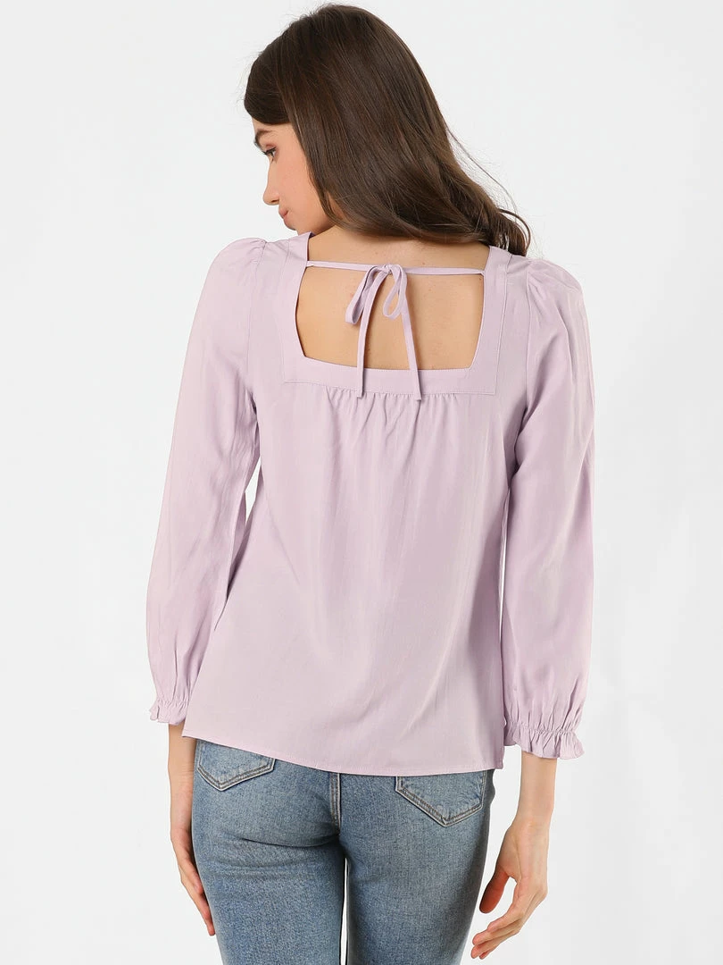 Allegra K Women's Square Neck Button Front Tie Back Puff Sleeve Vintage Blouse 8 Allegra K Women's Square Neck Button Front Tie Back Puff Sleeve Vintage Blouse